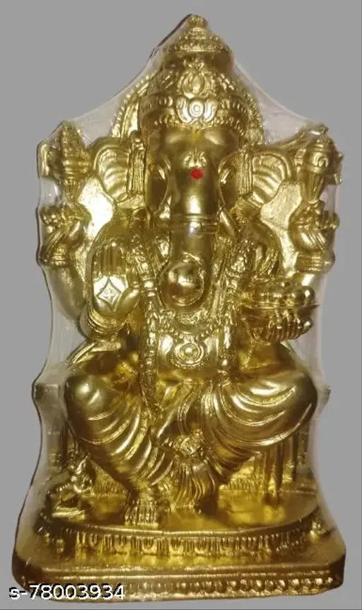 Poly resin Lord Ganesha idol, 13cm height, Indian handcrafted religious sculpture on display