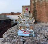 Handcrafted glass Ganesh idol statue, high-definition crystal decor for home or temple, Indian origin