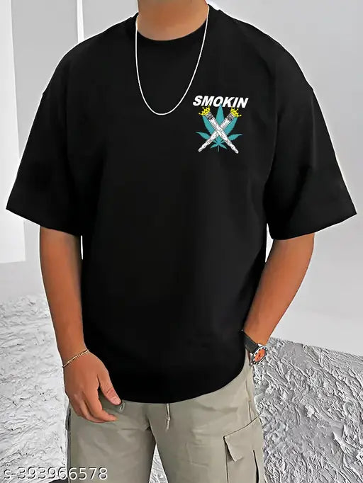 Black cotton graphic printed oversized men's t-shirt, XS - XXXL