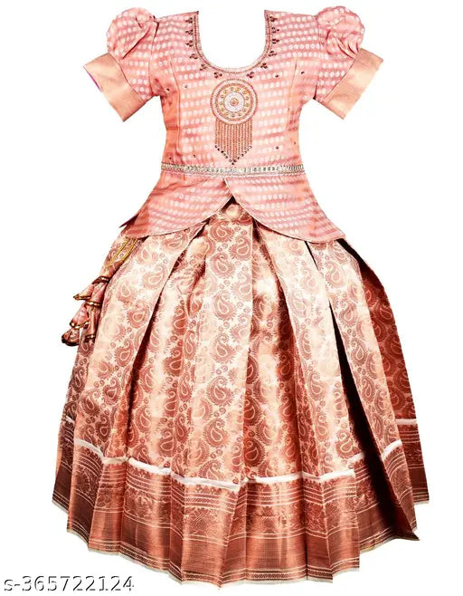 Art Silk South Indian pattu pavadai lehenga choli for girls 1-year
