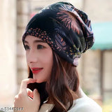 Black ponytail winter beanie cap (self-design skull pattern), cozy knitted hat for women and girls, perfect Fall accessory