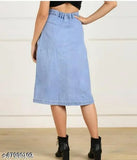 Denim light-wash western skirt for women, solid pattern and fashionable cut from India