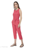 Stylish rayon jumpsuit for casual and partywear, sleeveless, solid pattern, size S (18in bust, 48in length, 20in waist)