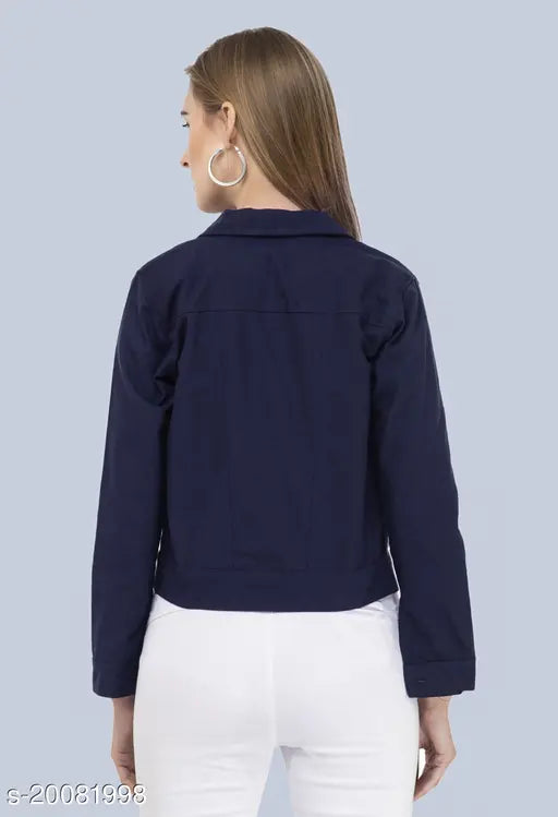 Denim self-design classic elegant women's waistcoat, long sleeves, XS to XXL