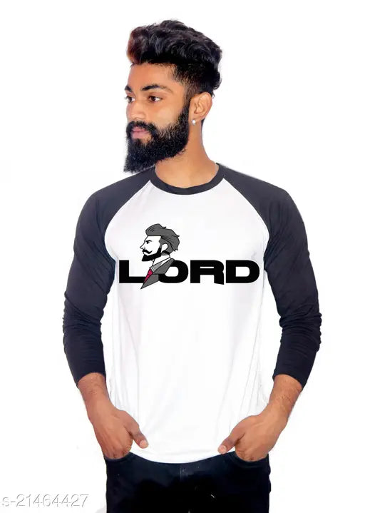 Polycotton round neck Lord T-shirt, printed design, long sleeves, size S: 37in chest, 26in length