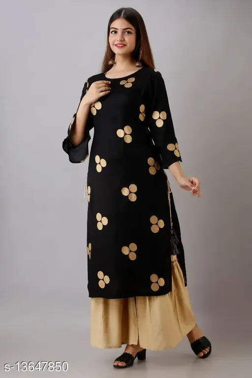 Rayon Kurta Sharara Set, printed 3Goli design on three-quarter sleeves, pack of 2 sizes available for Indian women's fashion