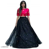 Silk net lehenga set with semi-stitched top and dupatta, 26in waist, 46in length
