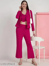 Women's Lycra jacket, crop top, and trouser coords set - solid color, perfect for casual wear and layering, modern fashion by Selvia brand, India-made