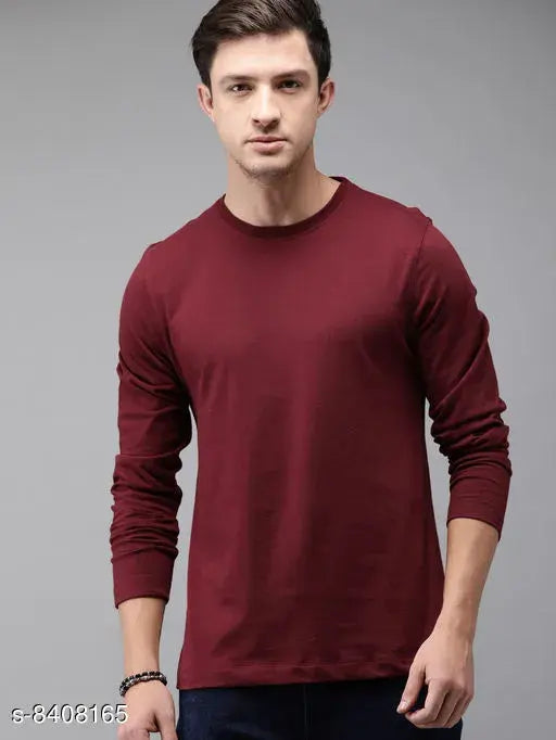 New stylish men's cotton long-sleeve solid t-shirt, size M (chest 40 in, length 27 in)