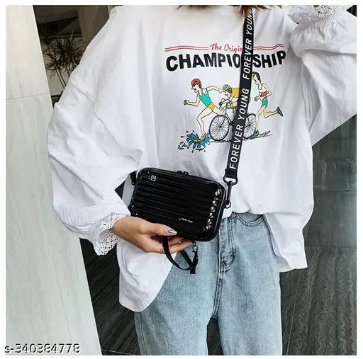 Suede mini suitcase crossbody sling bag, perfect for girls and women, compact cosmetic storage with organizational pockets, made in India