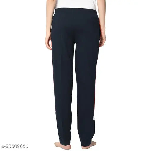 Blue cotton blend solid straight-fit trousers for women, perfect fit for a 32 waist and 38 in length. Made in India