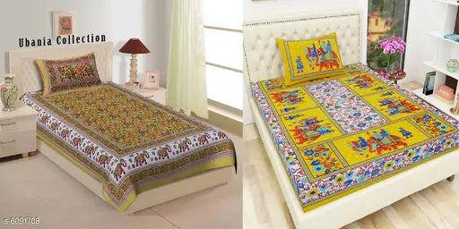 Jaipuri printed cotton single bedsheet & pillow covers combo - vibrant Indian design
