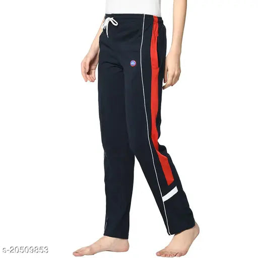 Blue cotton-blend solid straight-fit trousers for women, size 32 with waist 30in and length 38in