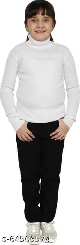White wool sweater for girls, warm and soft winter wear for kids, LOVO branded solid patterned long sleeves