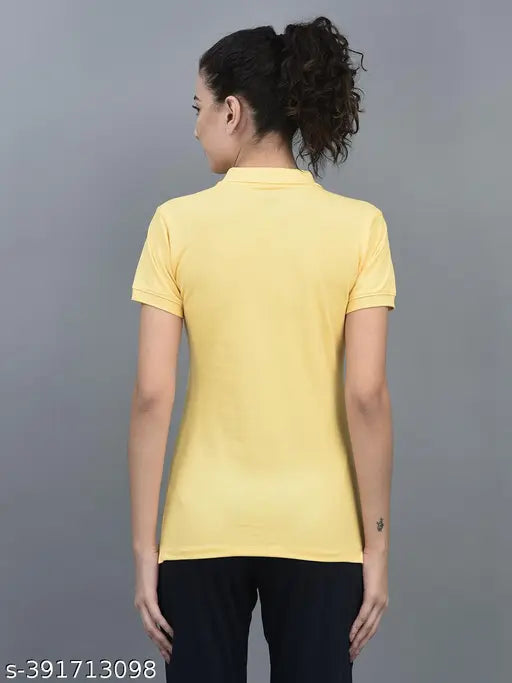 Yellow cotton blend polo neck t-shirt by Dollar Women's, short sleeves, size S-XXL, on hangar