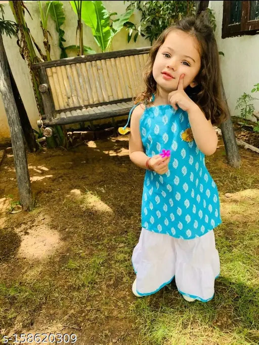 Cotton printed kurti & sharara set for kids aged 6-12 months, 12-18 months, 5-6 years. Indian traditional outfit without dupatta