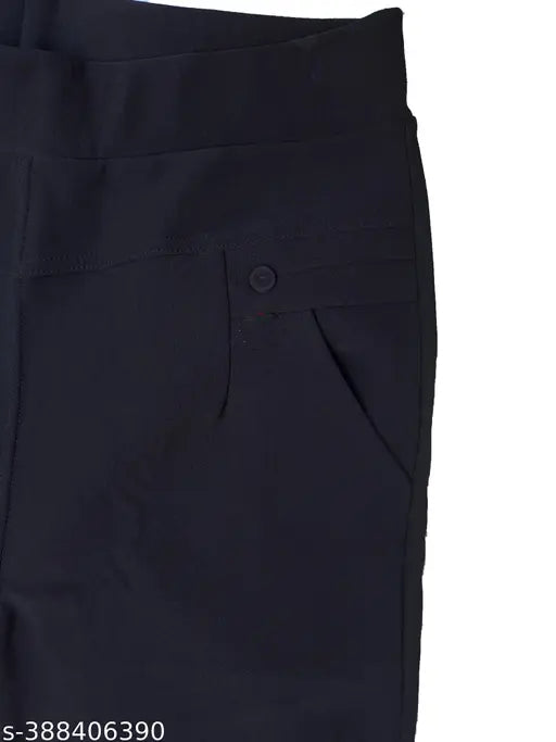 Elastane Jagging for summer office use, solid net lycra pants with pockets for women, stylish and comfortable workwear from India (size 42/44)