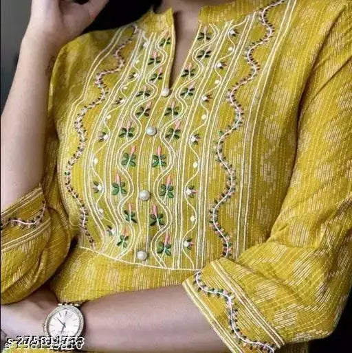 Blue embroidered net kurta & palazzo set in cotton & rayon, Indian women's fashion, three-quarter sleeves