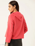 Laabha Women pink fleece hooded sweatshirt, solid color on model, XS-XXL sizes available