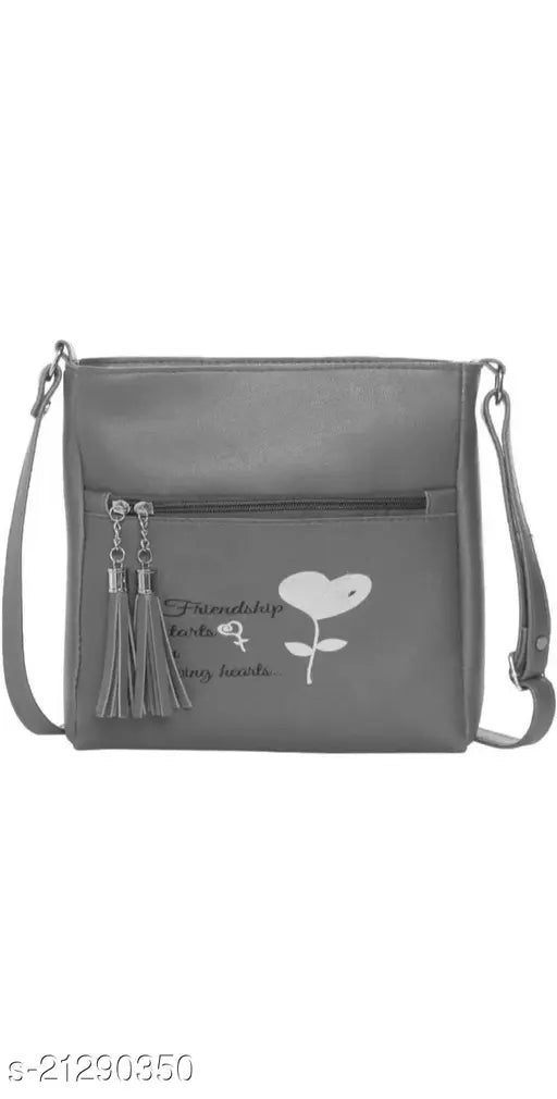 Leather slingbag, solid pattern, 2 compartments, free size, India-made women's purse