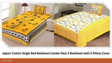 Jaipuri cotton single bed sheets combo pack, 160 thread count, 2 pillow covers, India-made bedroom essentials
