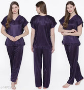 High-quality satin women's nightsuit, comfortable & stylish sleepwear in free size, perfect for lounging and gifting