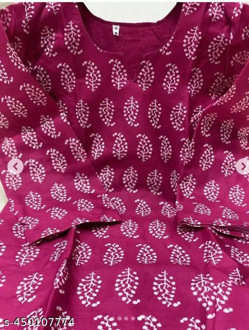 Pink viscose rayon kurti with matching pants, printed net design on display, size M (Bust 38in, Shoulder 14in, Kurta Waist 36in, Kurta Length 44in, Bottom Waist 36in, Bottom Length 39in)