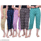 Cotton blend calf-length capri pajama combo pack for women, prints may vary (India)