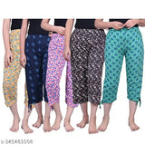 Cotton blend calf-length capri pajama combo pack for women, prints may vary (India)