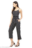 Crepe polka dotted jumpsuit with back chain and belt, self-design, sleeveless, casual party wear
