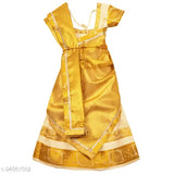 Cotton silk kids lehenga choli with waist belt and nethi chudi, traditional Kerala Radha Pattu print