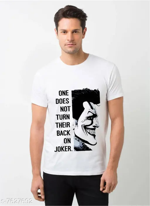 Colorful printed cotton round neck joker t-shirt with devil smile, short sleeves, popular pop culture design