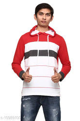 Striped cotton blend hoodie for men, long sleeves with printed net pattern, Gentino branded apparel from India