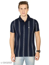 Navy blue cotton blend short sleeve printed polo t-shirt for men, detailed with BULLMER branding on chest