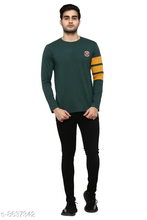 Round neck cotton blend t-shirt, long sleeve, printed pattern, size S, India