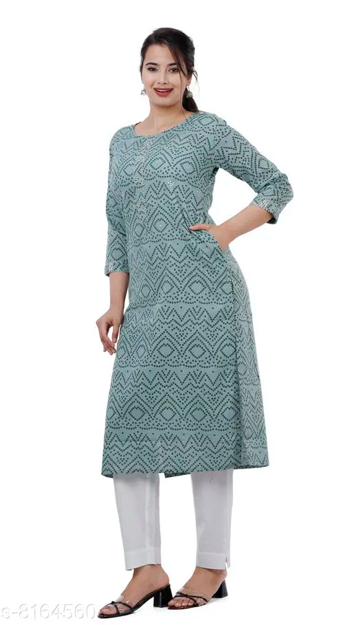 Bandhej olive pant set, cotton kurta and pants with three-quarter sleeves, dyed/washed net Indian ethnic wear