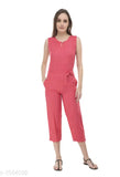Stylish rayon jumpsuit for casual and partywear, solid-patterned, sleeveless, available in S, M, L, XL sizes