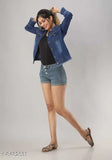 Denim waistcoat for women, comfy modern jacket with three-quarter sleeves, solid net design - S, M, L, XL sizes available