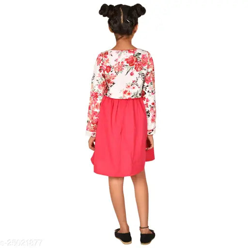 Green floral print girls dress made from polyester, features sleeveless dress and contrast jacket, Indian origin