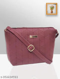 Maroon quilted PU sling bag with 3 compartments. Free size (10in x 3in x 8in), perfect for women's versatile fashion. Discover LaVue's trendy crossbody bags, India origin