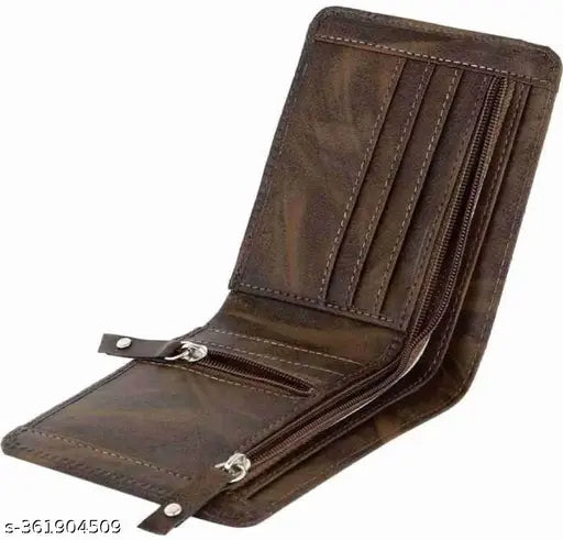 Brown PU leather wallet with 5 compartments, perfect for men and women, designed by skilled handcraft, made in India