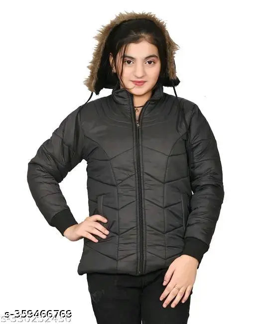 Warm heavy fur, three-layered nylon baby girls winter jacket. India-made, perfect for restful winter wear