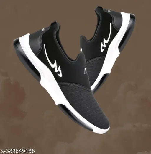 High vision EVA sole black running shoes for men, ideal for sports and parties