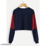 Women and girls color-blocked cotton blend crop top with long sleeves, stylish design - XS to XXL