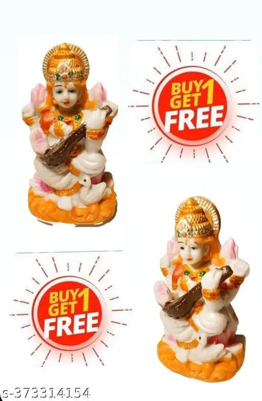 Multicolor PVC unbreakable Saraswati idol for decoration and pooja (Height: 11cm, Pack of 1)