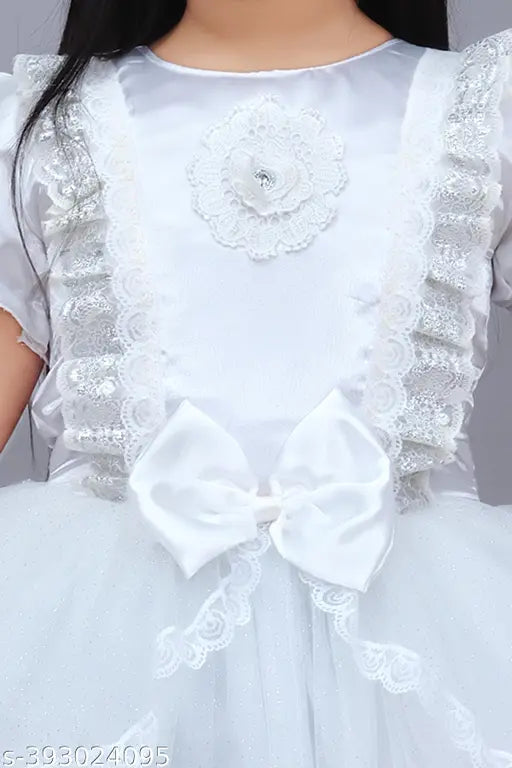 White net dress, sleeveless & embellished for kids 4-9 years, Indian craftsmanship