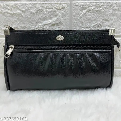 Artificial leather multiple pocket women's clutch, solid pattern, PU material, free size (9x2 in), 5 compartments for daily use