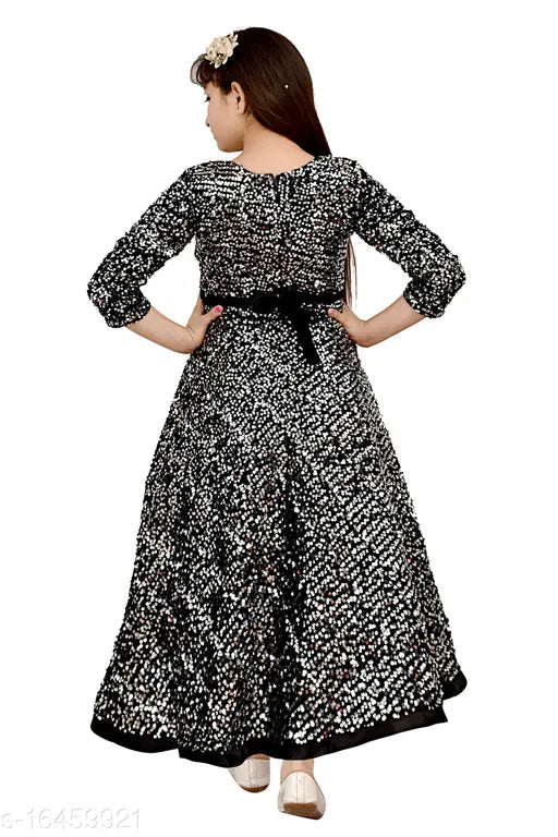 Satin three-quarter sleeve gown dress, self-design net pattern for kids, featuring styles for 3-4 years, 4-5 years, 5-6 years, 6-7 years, and 7-8 years. Handcrafted in India