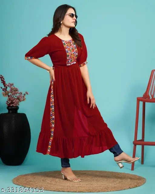 Georgette Navratri Special kurti in 3 colors, lightweight & stylish for festive wear