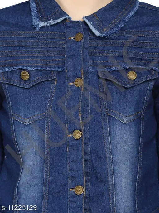 Distressed denim jacket, long sleeves, dyed/washed, vintage style clothing accessory